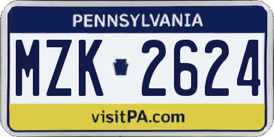 PA license plate MZK2624