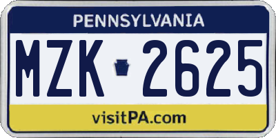 PA license plate MZK2625
