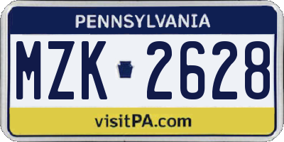 PA license plate MZK2628