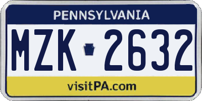 PA license plate MZK2632