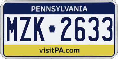 PA license plate MZK2633