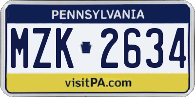 PA license plate MZK2634