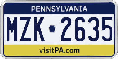 PA license plate MZK2635