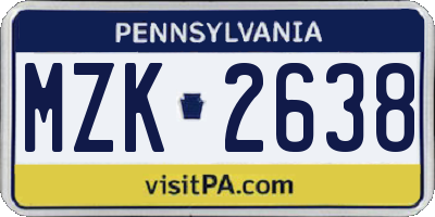 PA license plate MZK2638