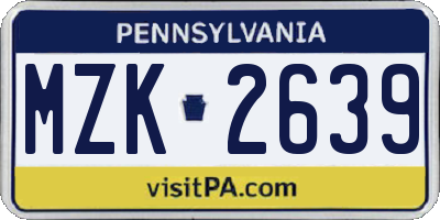 PA license plate MZK2639