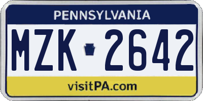 PA license plate MZK2642