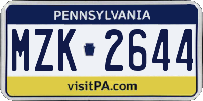 PA license plate MZK2644