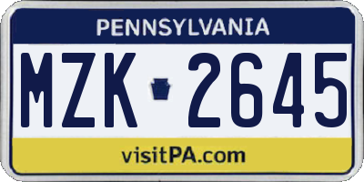 PA license plate MZK2645