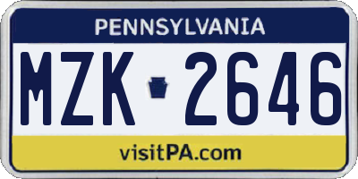 PA license plate MZK2646