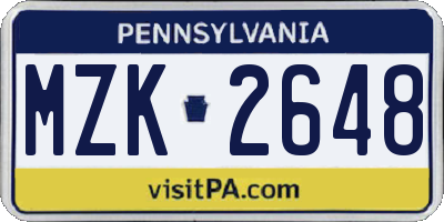 PA license plate MZK2648