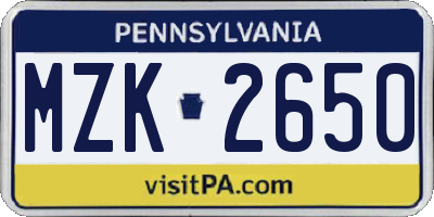 PA license plate MZK2650