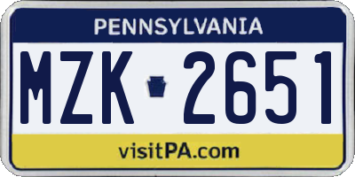 PA license plate MZK2651