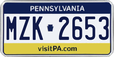 PA license plate MZK2653