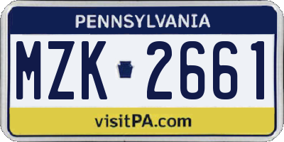 PA license plate MZK2661