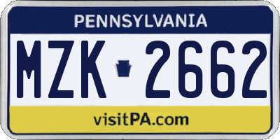 PA license plate MZK2662