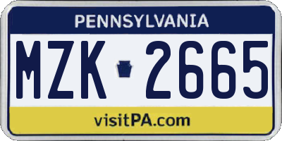 PA license plate MZK2665