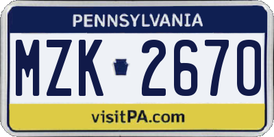 PA license plate MZK2670