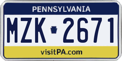 PA license plate MZK2671
