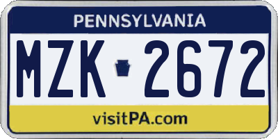 PA license plate MZK2672