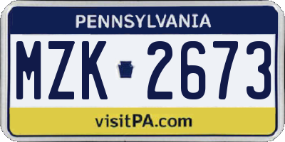 PA license plate MZK2673