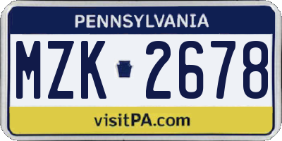 PA license plate MZK2678