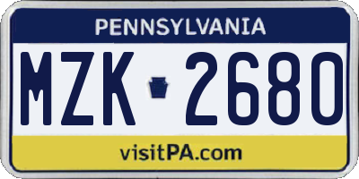 PA license plate MZK2680