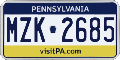 PA license plate MZK2685