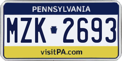 PA license plate MZK2693