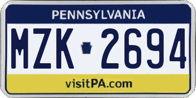 PA license plate MZK2694