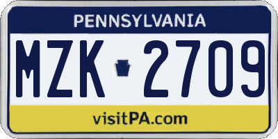 PA license plate MZK2709