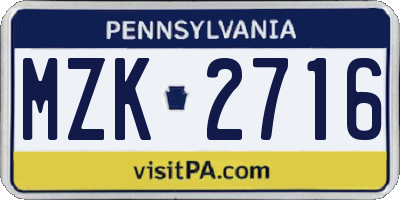 PA license plate MZK2716