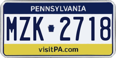 PA license plate MZK2718