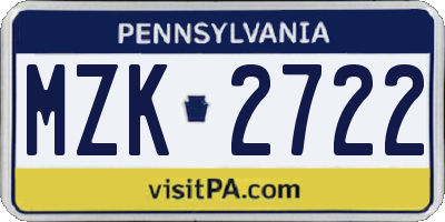 PA license plate MZK2722