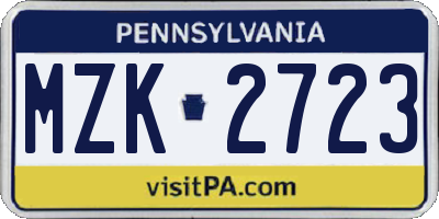 PA license plate MZK2723