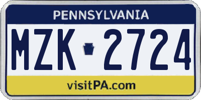 PA license plate MZK2724