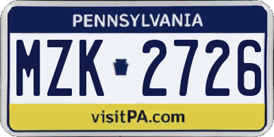 PA license plate MZK2726