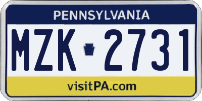 PA license plate MZK2731