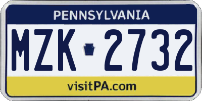 PA license plate MZK2732