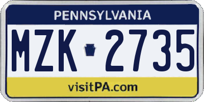PA license plate MZK2735