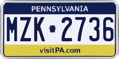 PA license plate MZK2736