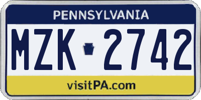 PA license plate MZK2742