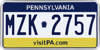 PA license plate MZK2757