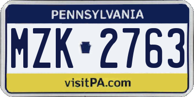 PA license plate MZK2763