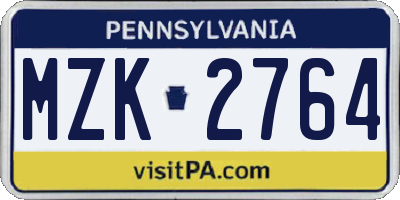 PA license plate MZK2764