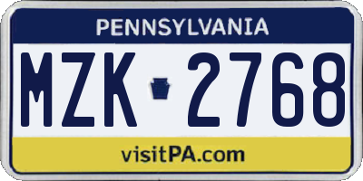PA license plate MZK2768