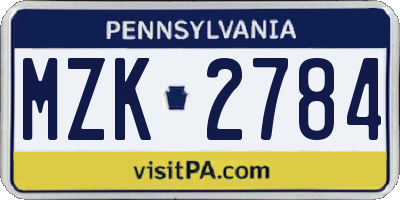 PA license plate MZK2784