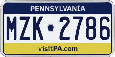 PA license plate MZK2786