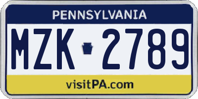 PA license plate MZK2789