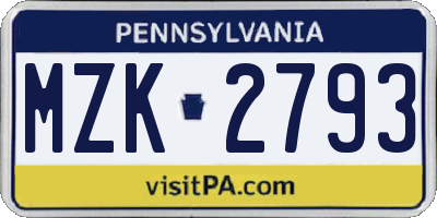 PA license plate MZK2793