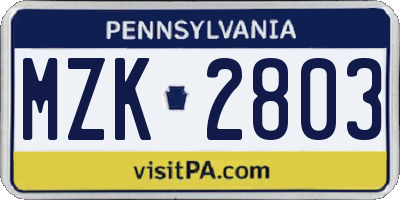PA license plate MZK2803